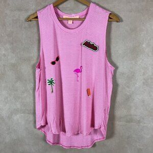 Rebellious One Juniors Pink Striped Patch Design Tank Top NWT XL